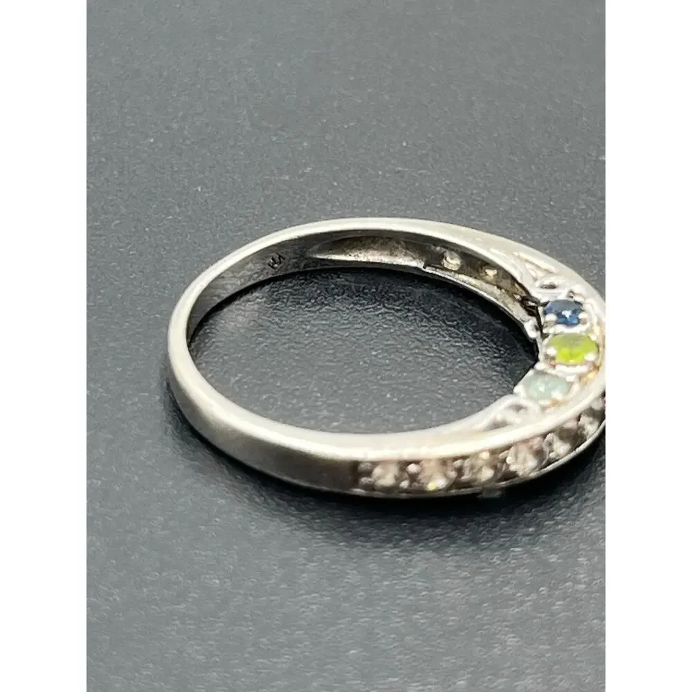 M M‎ Signed Sterling Silver 925 Multicolor CZ Half Eternity Band Ring Sz 6.25